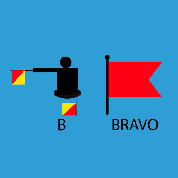 Bandera de señal marina internacional, alfabeto marino, ilustración vectorial, semáforo, comunicación, bravo
. - Vector, Imagen