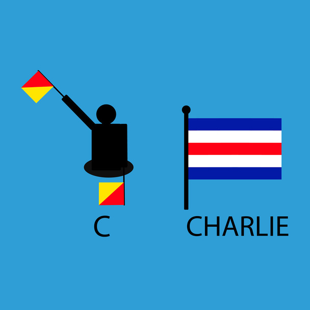 International marine signal flag, sea alphabet , vector illustration, semaphore, communication, charlie. - Vector, Image