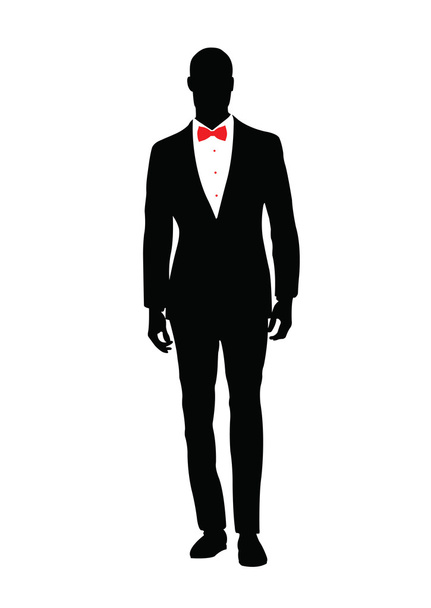 Stylish man in a tuxedo with a red bow - Vector, Image