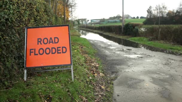 Road flooded sign - Footage, Video