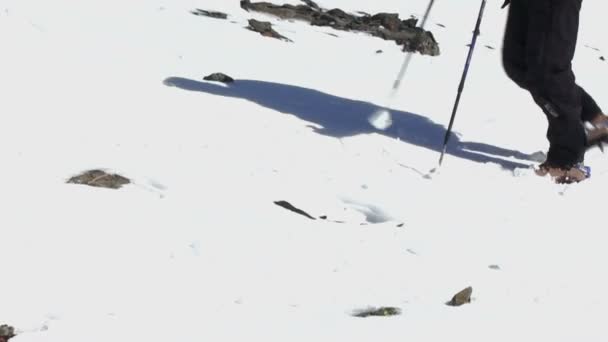 ορειβάτες ανεβαίνουν στο διάσελο του βουνού - Πλάνα, βίντεο