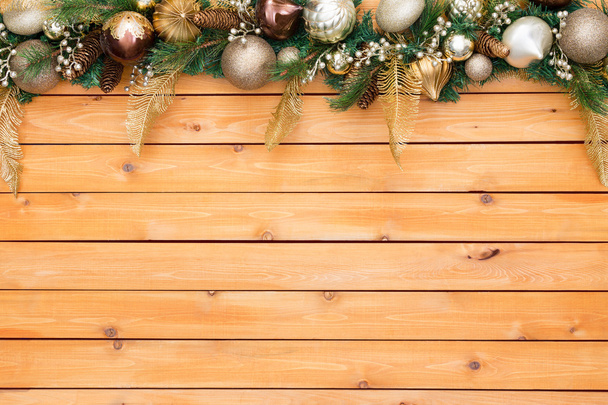 Vánoční věnec hranice dřevo panel pozadí - Fotografie, Obrázek