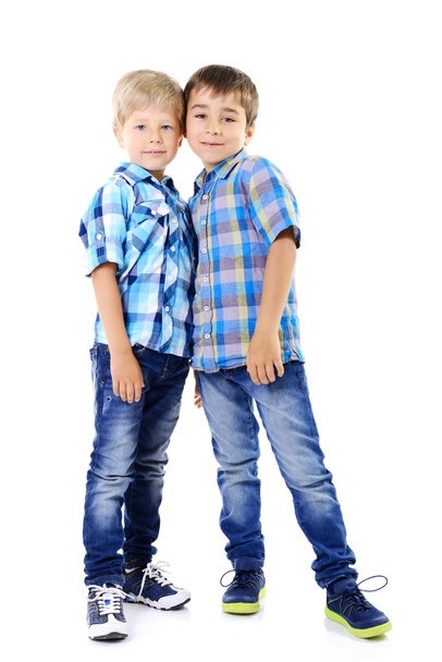 boys in blue checked shirts - Foto, Imagen