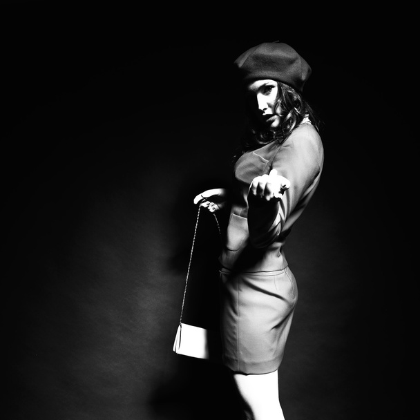 fashion girl in suit and beret - Foto, Imagem