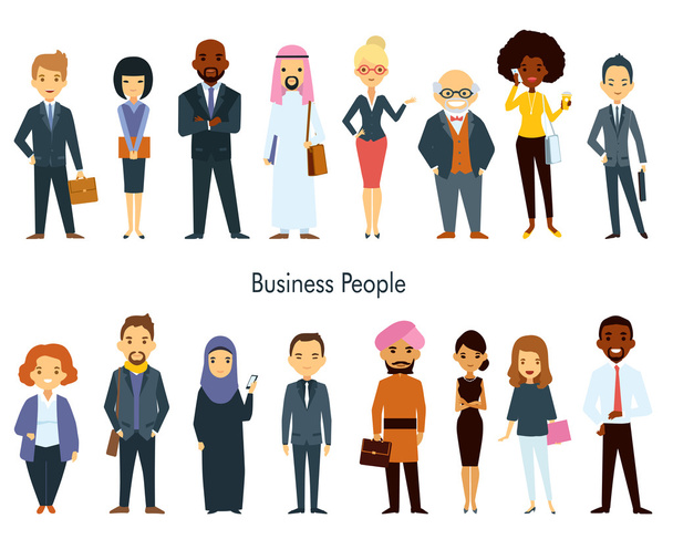 Több etnikai csoport üzleti emberek beállítása - Vektor, kép