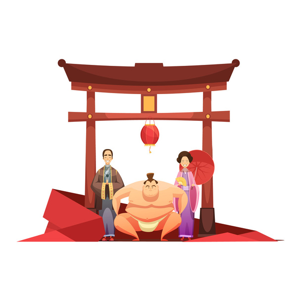 Japanese Culture Retro Composition With Pagoda  - Vector, Image