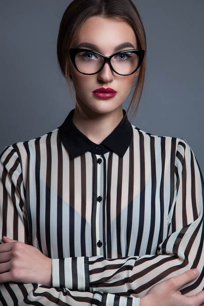 Sexy and beautiful business woman in glasses.  Model with fresh  - Fotografie, Obrázek