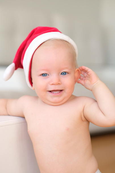 サンタ クロースの帽子の少年 - 写真・画像