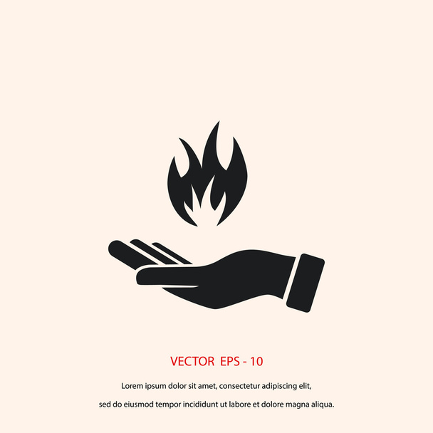 kezében egy tűz-ikon - Vektor, kép