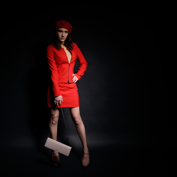 girl in red suit and beret - Fotografie, Obrázek