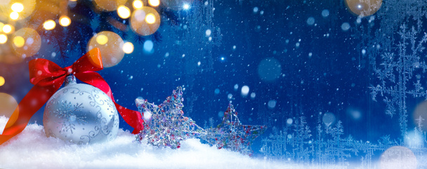 τέχνη μπλε χιόνι Χριστούγεννα φώτα φόντο - Φωτογραφία, εικόνα