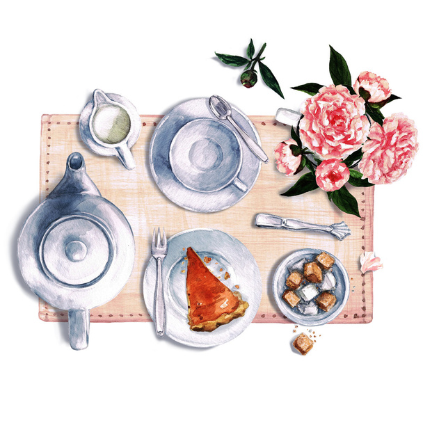 Breakfast. Watercolor Illustration. - Photo, Image