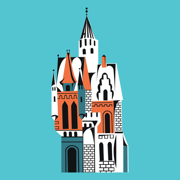 castle with towers for fairy tales multicolor on blue - Vector, Image