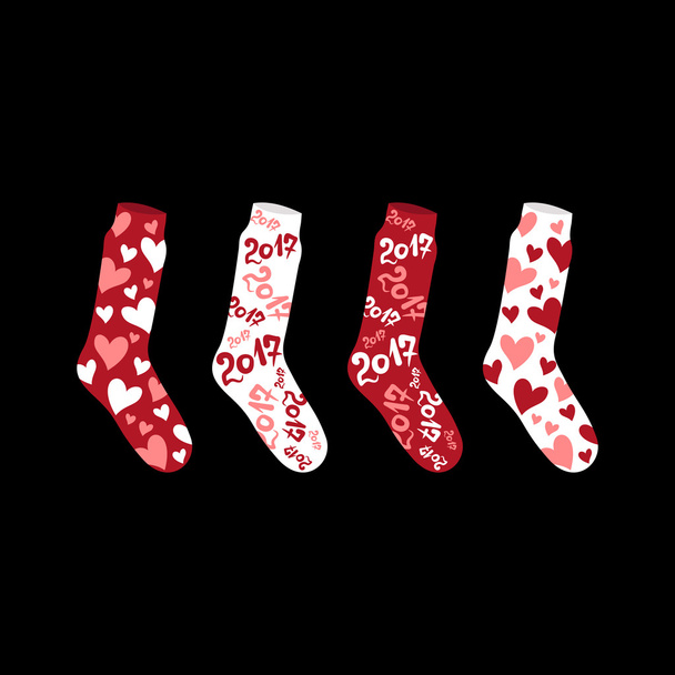 Рождественские носки с номерами 2017 Новый год и День Святого Валентина
 - Вектор,изображение