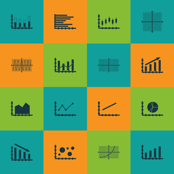 Set Of Graphs, Diagrams And Statistics Icons. Premium Quality Symbol Collection. Icons Can Be Used For Web, App And UI Design. Vector Illustration, EPS10. - Wektor, obraz
