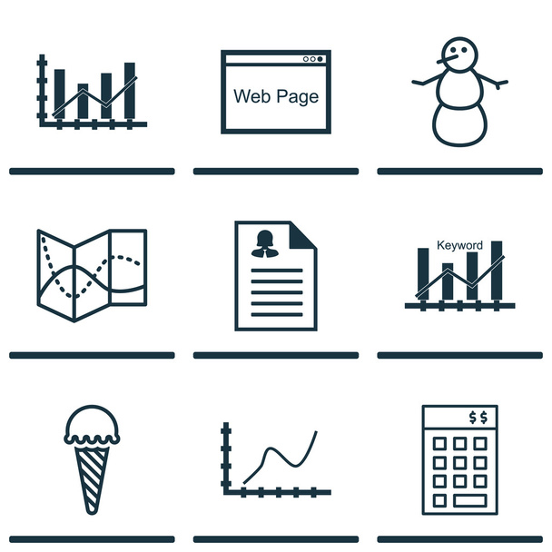 Set Of 9 Universal Editable Icons. Can Be Used For Web, Mobile And App Design. Includes Icons Such As Investment, Achievement Graph, Road Map And More. - Διάνυσμα, εικόνα