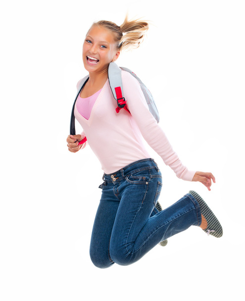 Back To School. Happy and Smiling High School Student Jumping - Zdjęcie, obraz