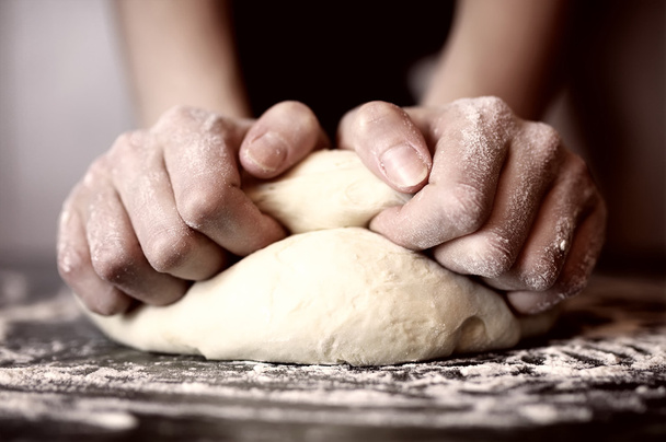 pizza prepare dough hand topping - Photo, Image