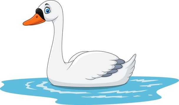 Cartoon beauty swan floats on water - Vettoriali, immagini