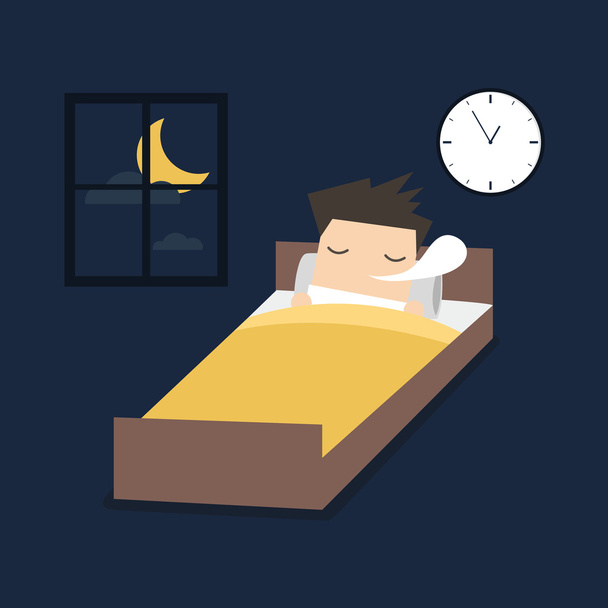 Man is sleeping on the bed. - Vector, Image