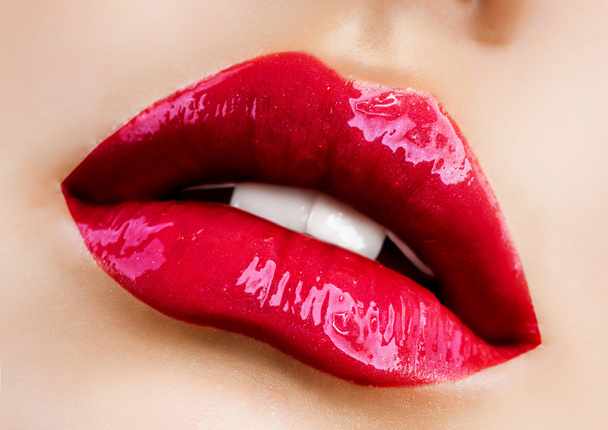 Sensual mouth. Red lipstick - Foto, afbeelding