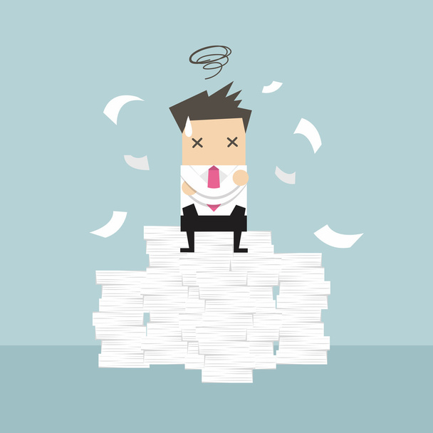 Businessman tried and stressed on paperwork - Vector, Image