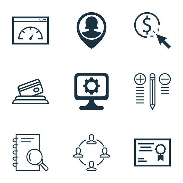 Set Of 9 Universal Editable Icons. Can Be Used For Web, Mobile And App Design. Includes Icons Such As Credit Card, Certificate, Collaboration And More. - Vettoriali, immagini
