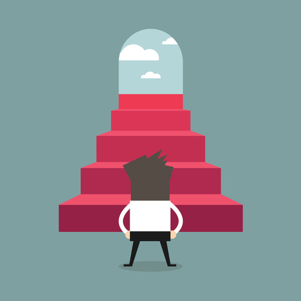 Başarılı bir iş adamı adımları tırmanma. Arkadan Görünüm. Kariyer basamaklarını, merdiven, başarı - Vektör, Görsel