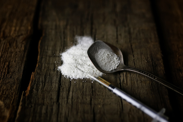 cocain ναρκωτικών σύριγγα κουτάλι - Φωτογραφία, εικόνα
