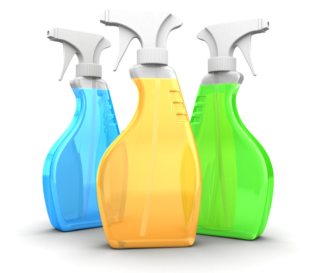 three Colored spray bottles - 写真・画像
