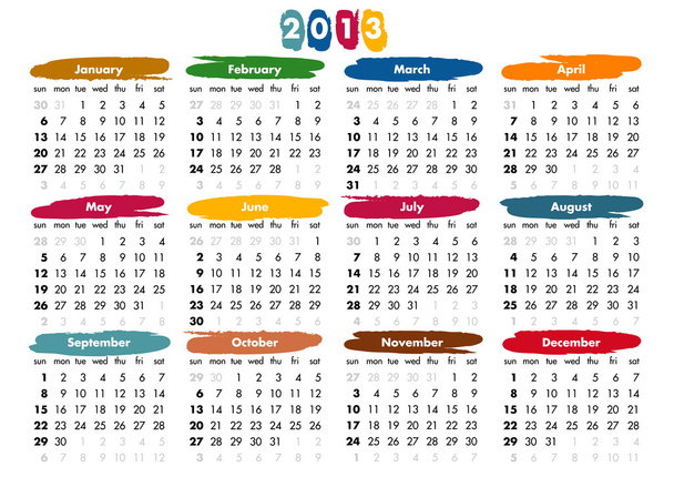 ημερολόγιο 2013 - Κυριακές πρώτα - Διάνυσμα, εικόνα