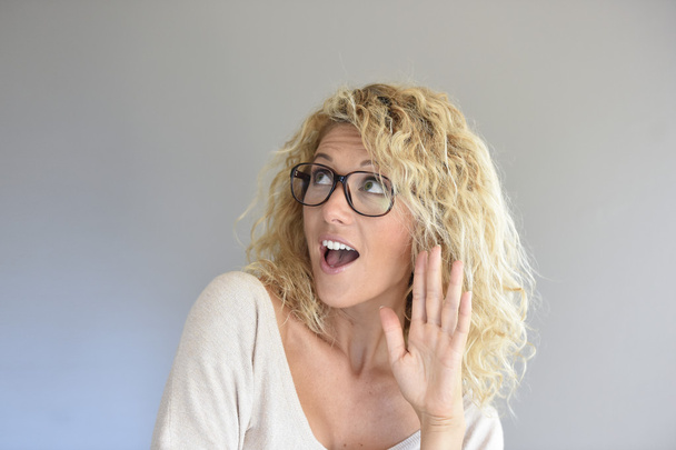 woman with eyeglasses on being expressive - Foto, imagen