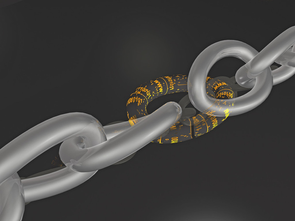 Chain with yellow digital links, black background - Φωτογραφία, εικόνα