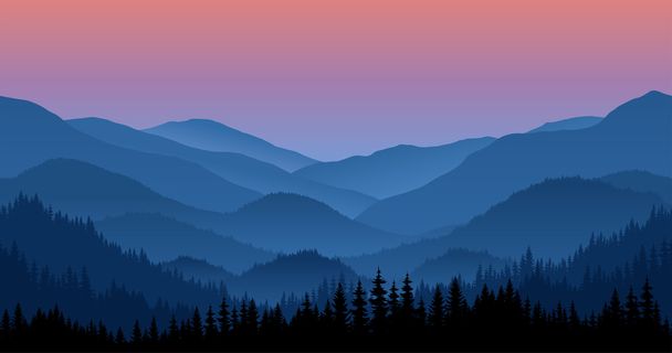 Vector mountains landscape with fog - seamless background. - ベクター画像