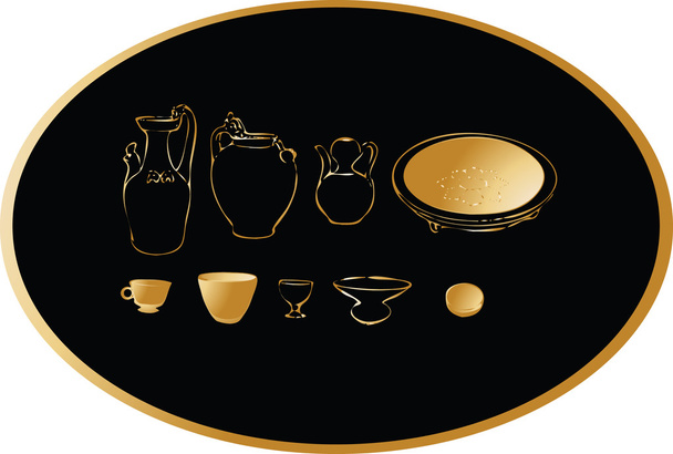 Ancient dishes and cups - Vektor, Bild