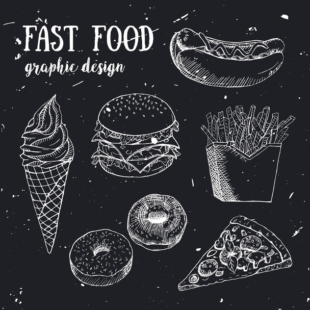 Hand drawn fastfood set. Creative vector illustration. - Vektori, kuva