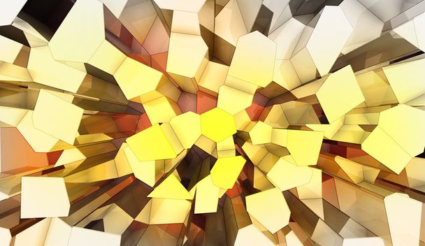 Voronoi gele prismatic achtergrond bovenaanzicht perspectief dekking - Foto, afbeelding