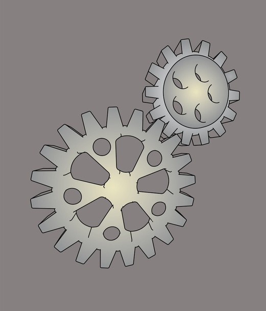 Two isolated cogwheels in action vector illustration - Vector, Image