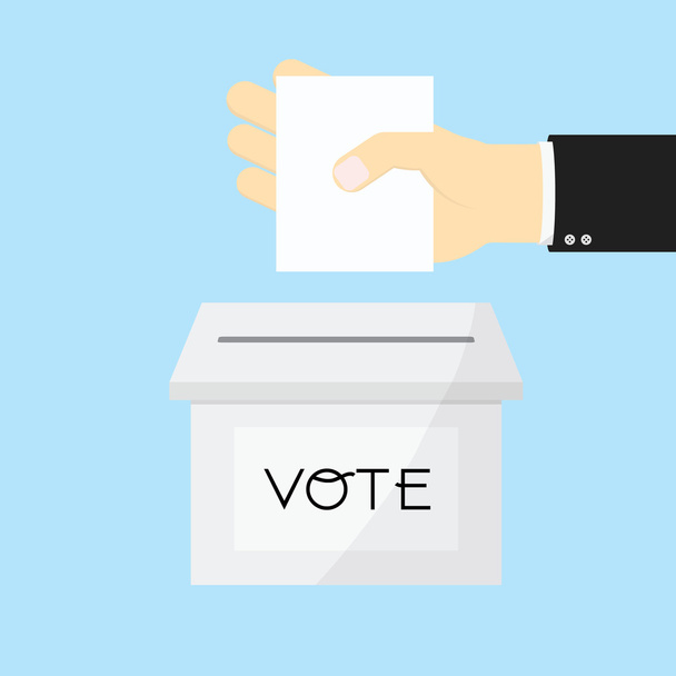 Ψήφου έννοια με το χέρι, τοποθέτηση χαρτιού στην κάλπη - Διάνυσμα, εικόνα