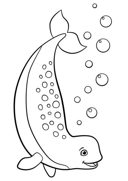 Coloring pages. Little cute lady narwhal smiles. - Vektor, Bild