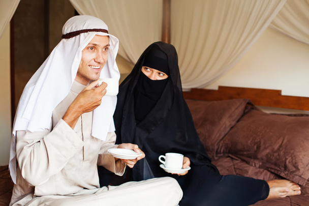 muslim couple drinking tea - Photo, image