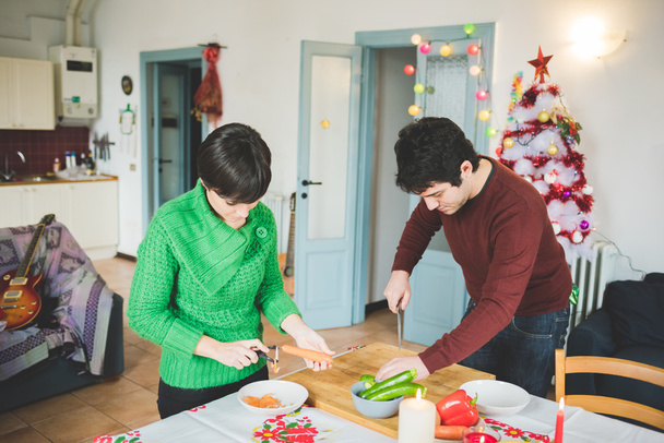 woman and man preparing christmas meal - Foto, Imagem