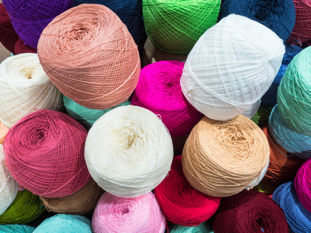 Multi color balls of wool and knitting - Φωτογραφία, εικόνα
