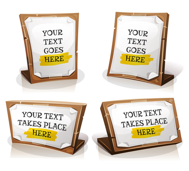 White Paper Signs On Wood Tablet - Vector, Image