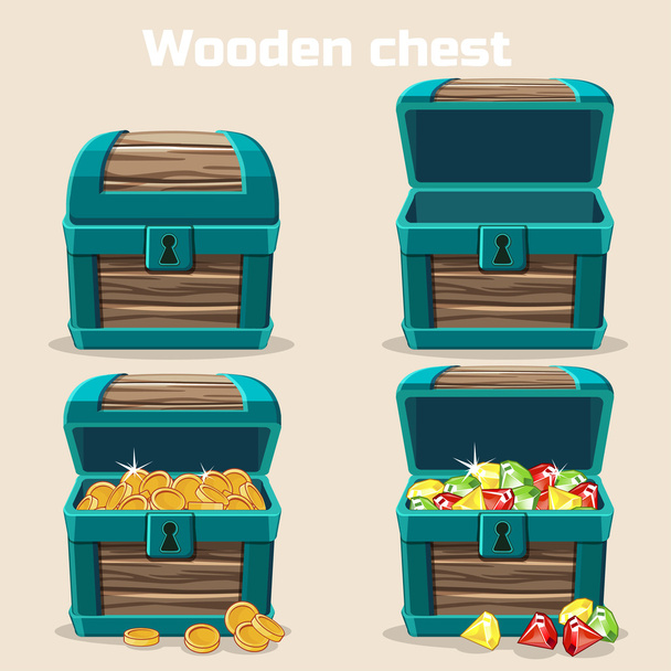 Opened and closed chest with coins, diamonds - Vector, Image