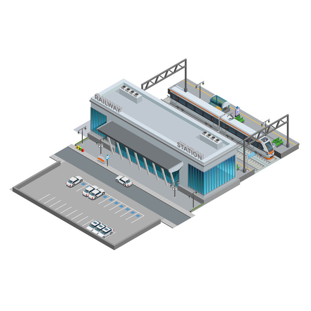 Izometrická miniatura nádraží - Vektor, obrázek