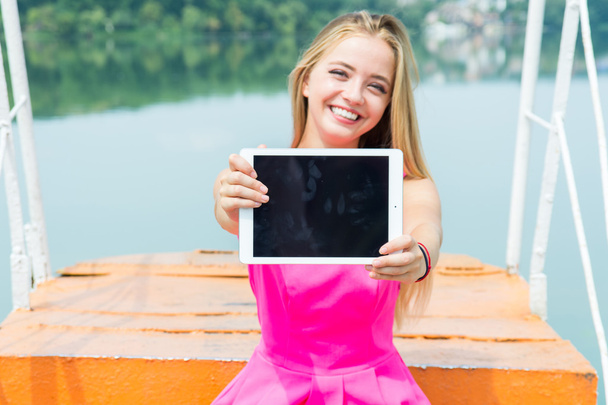 young woman with tablet - Photo, image