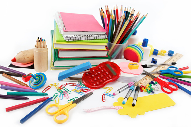 School and office supplies on white background. Back to school. - Foto, Imagen