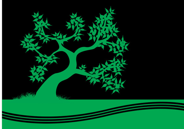зеленое дерево на черном фоне
 - Вектор,изображение