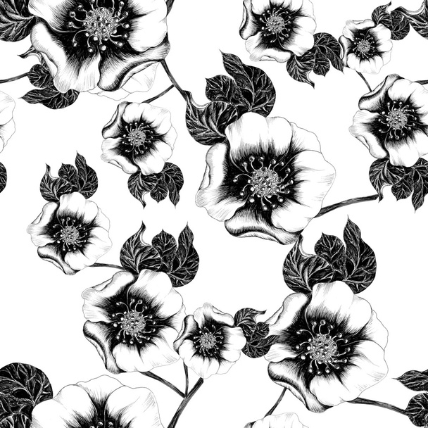 nahtloser Hintergrund. Collage aus Blumen und Lilienknospen auf aquarelliertem Hintergrund.  - Foto, Bild